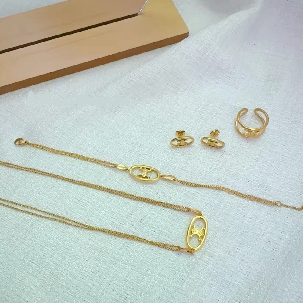 18K Gold Arc De Triomphe Design Necklace, Bracelet, Earrings & Ring Suite Set - Picture 4 of 5
